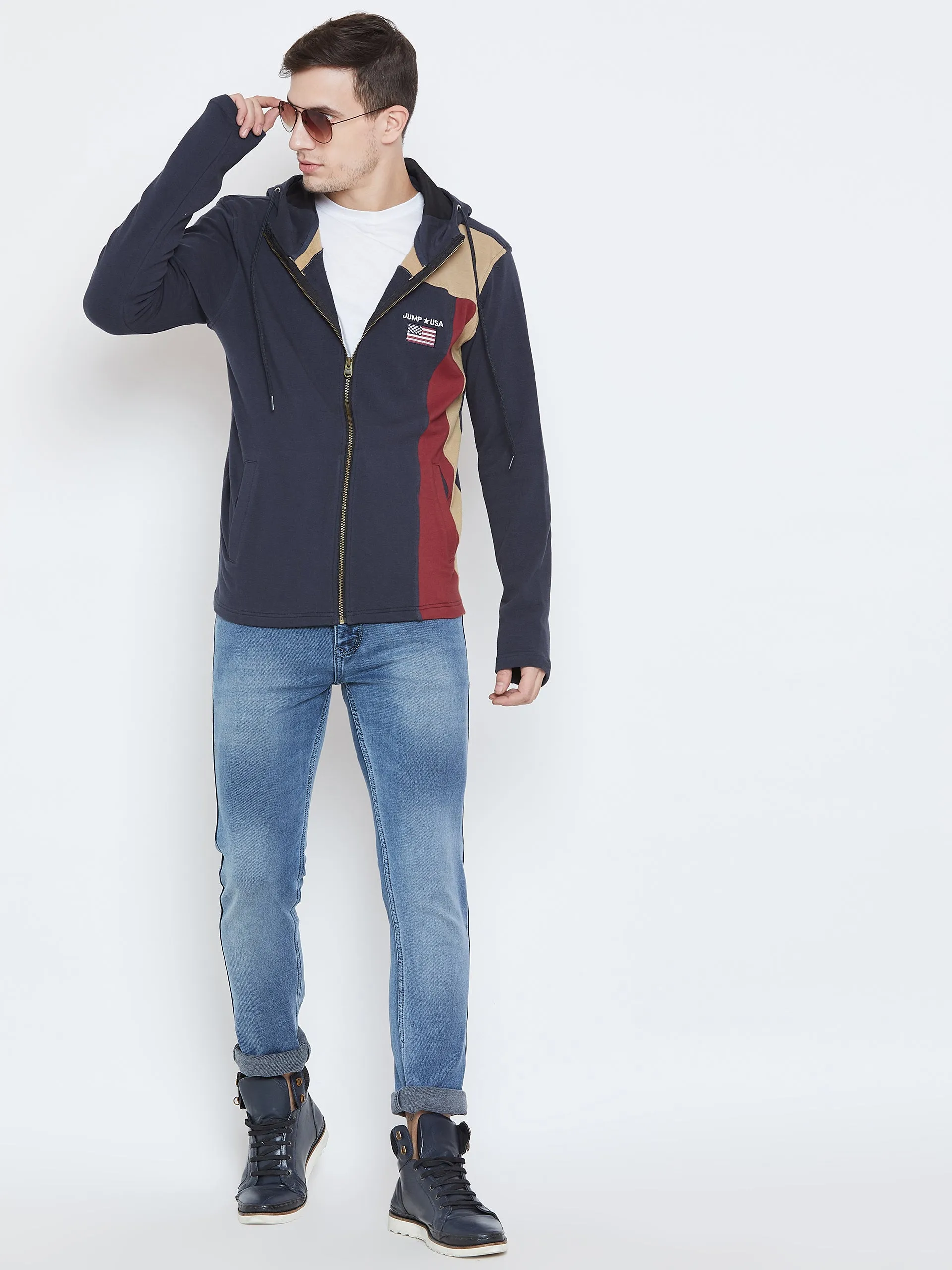 Men Navy Blue Casual Sweatshirts