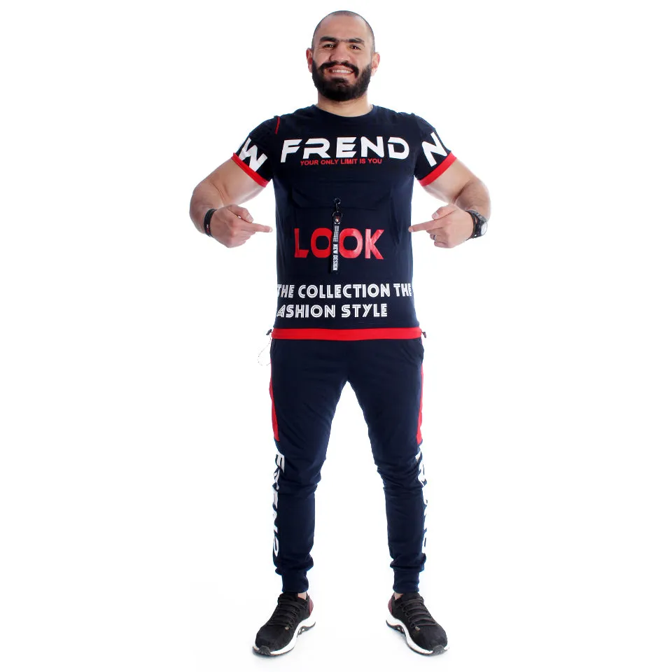 Men Training Suit Navy / Red-7025