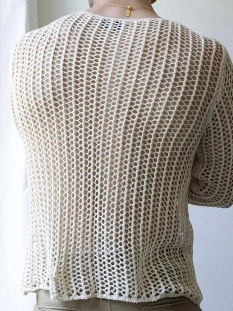 Men's hollow fashion sexy mesh see-through T-shirt