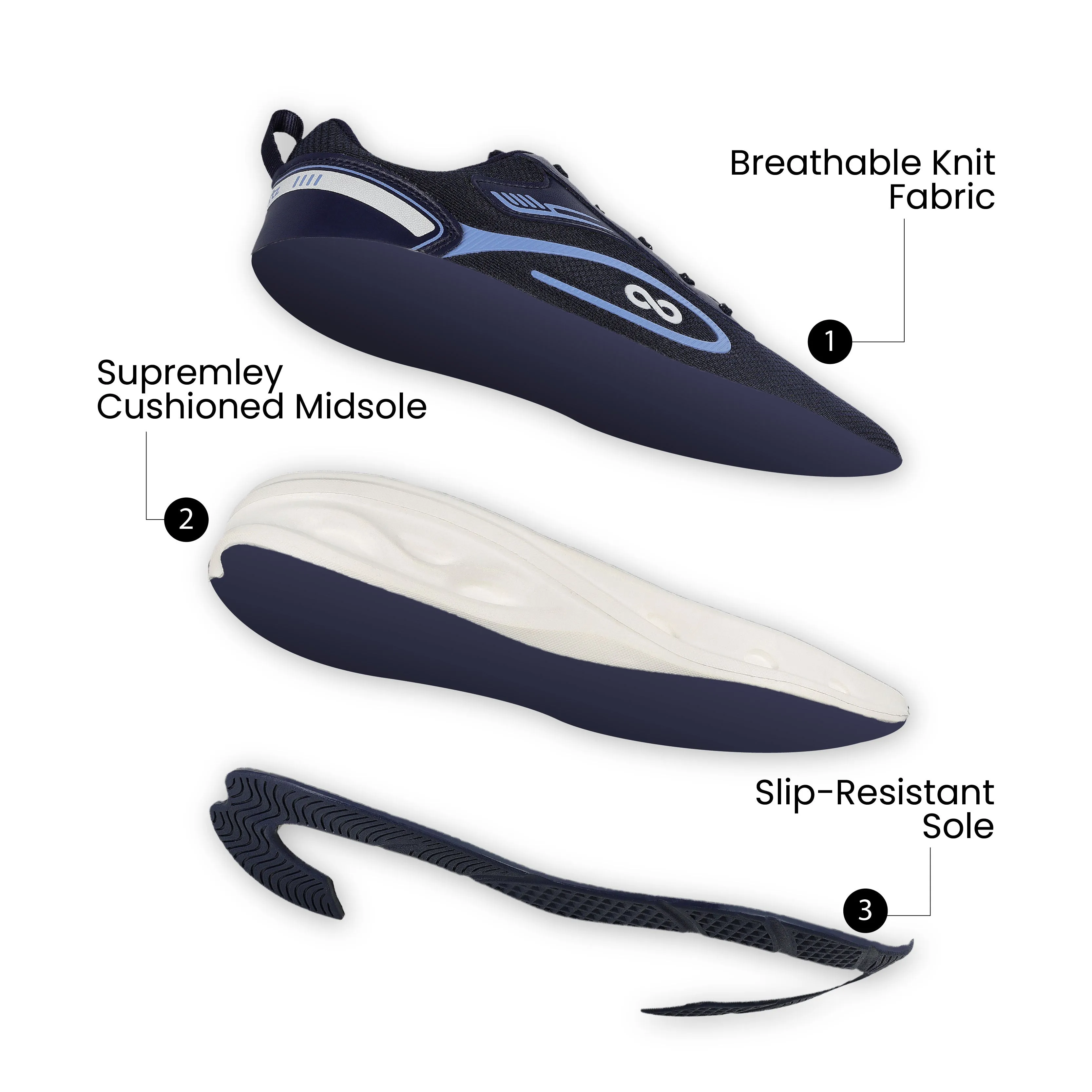 Men's Lace-up Sports Shoe - WS9613 Navy Blue