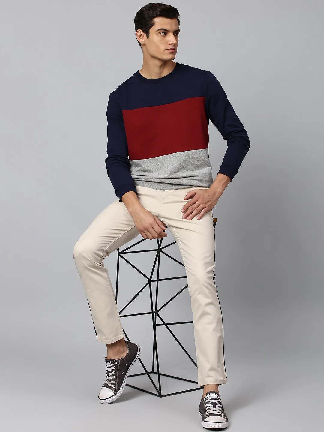 Mens Long-Sleeve Sweatshirt - Lightweight Casual Winterwear  (Navy)