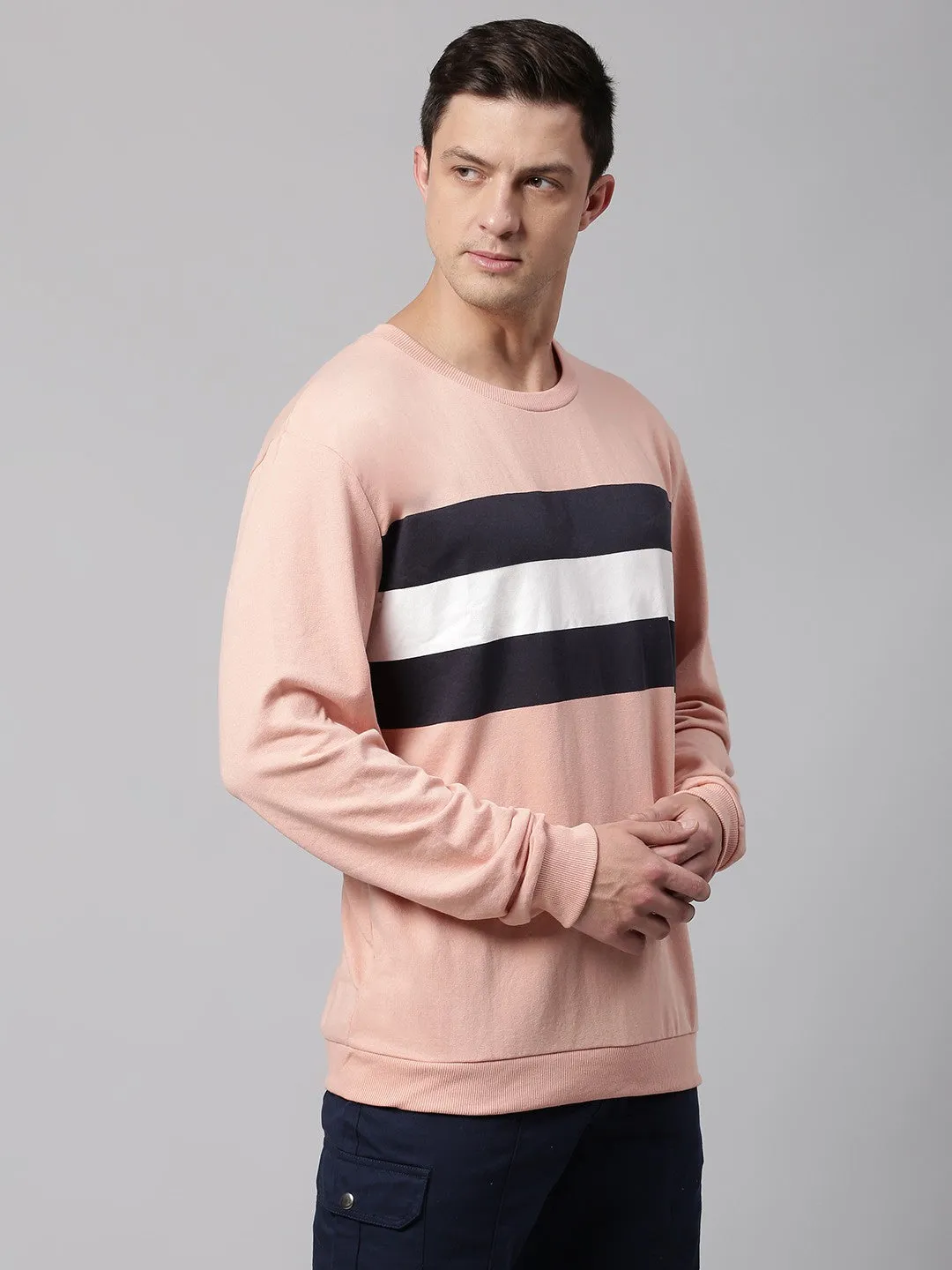 Mens Long-Sleeve Sweatshirt - Lightweight Casual Winterwear  (Powder Pink)