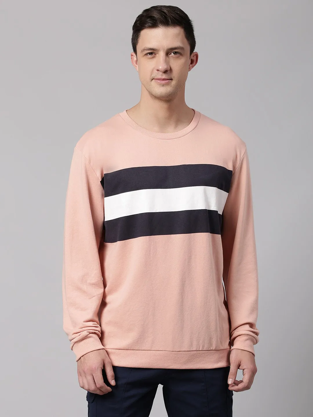 Mens Long-Sleeve Sweatshirt - Lightweight Casual Winterwear  (Powder Pink)