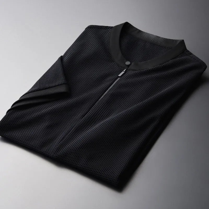 Mesh Stand Collar Short Sleeve T-shirts