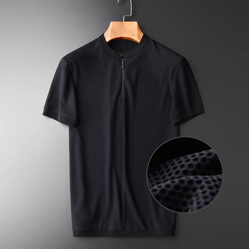 Mesh Stand Collar Short Sleeve T-shirts