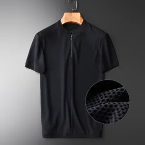 Mesh Stand Collar Short Sleeve T-shirts