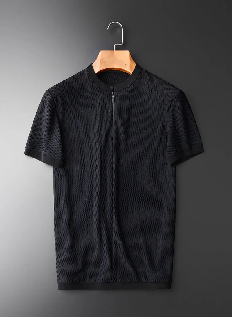 Mesh Stand Collar Short Sleeve T-shirts