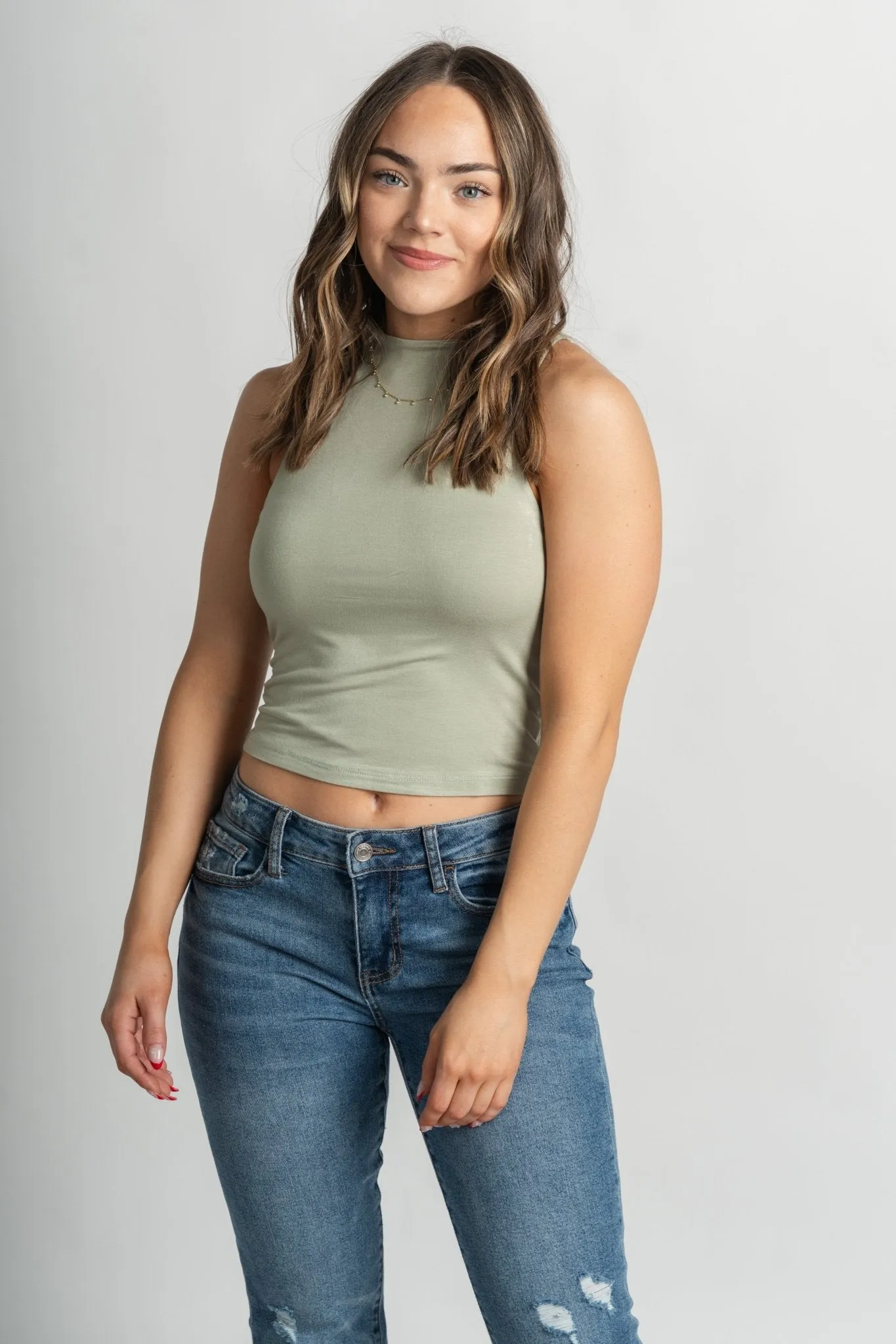 Modal high neck tank top sage