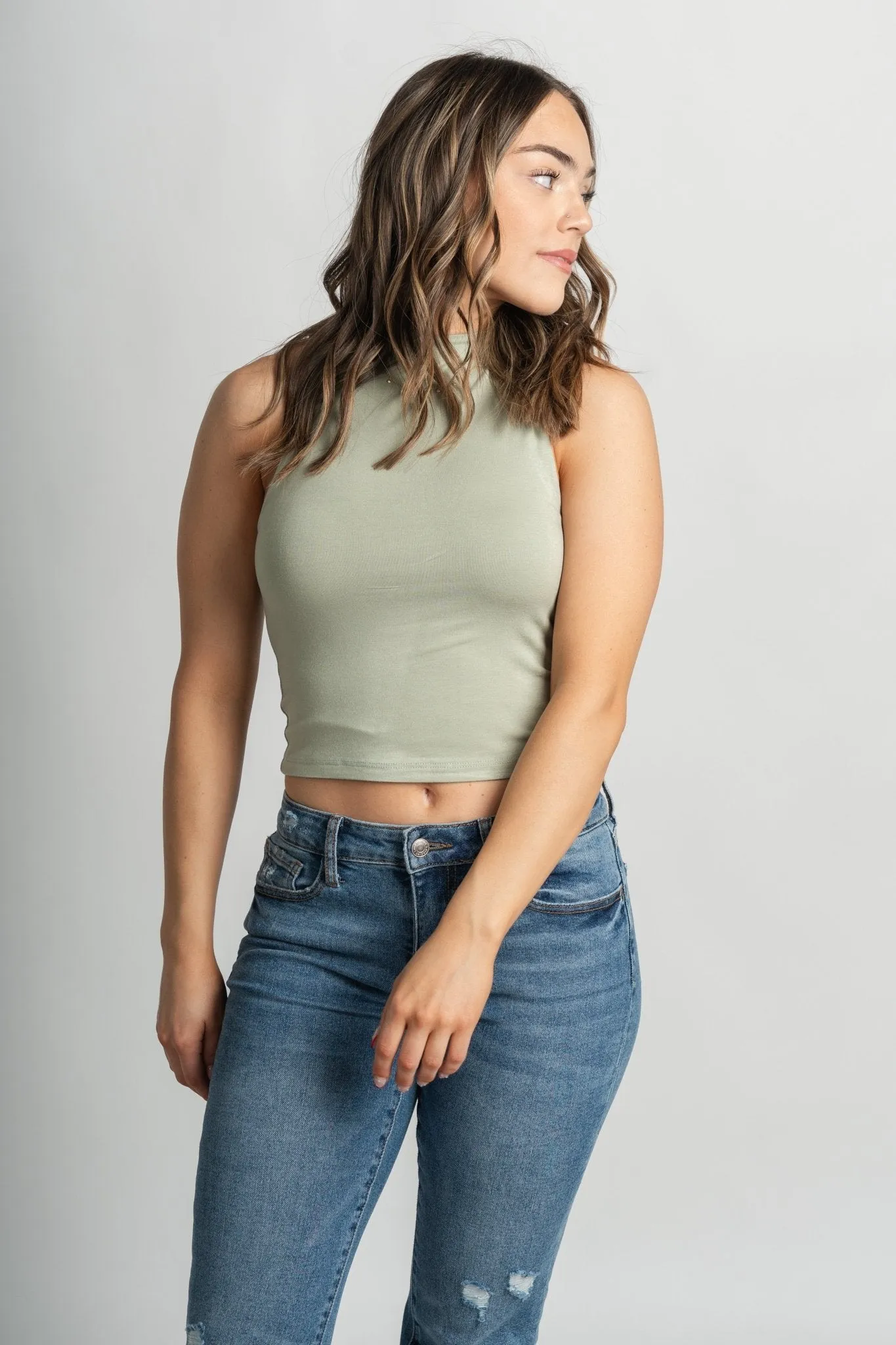 Modal high neck tank top sage