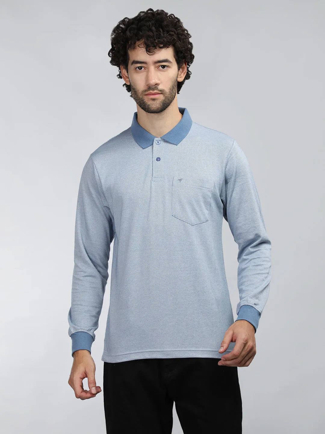 Neva Men Polo Neck Full Sleeves T-shirt Striped pattern