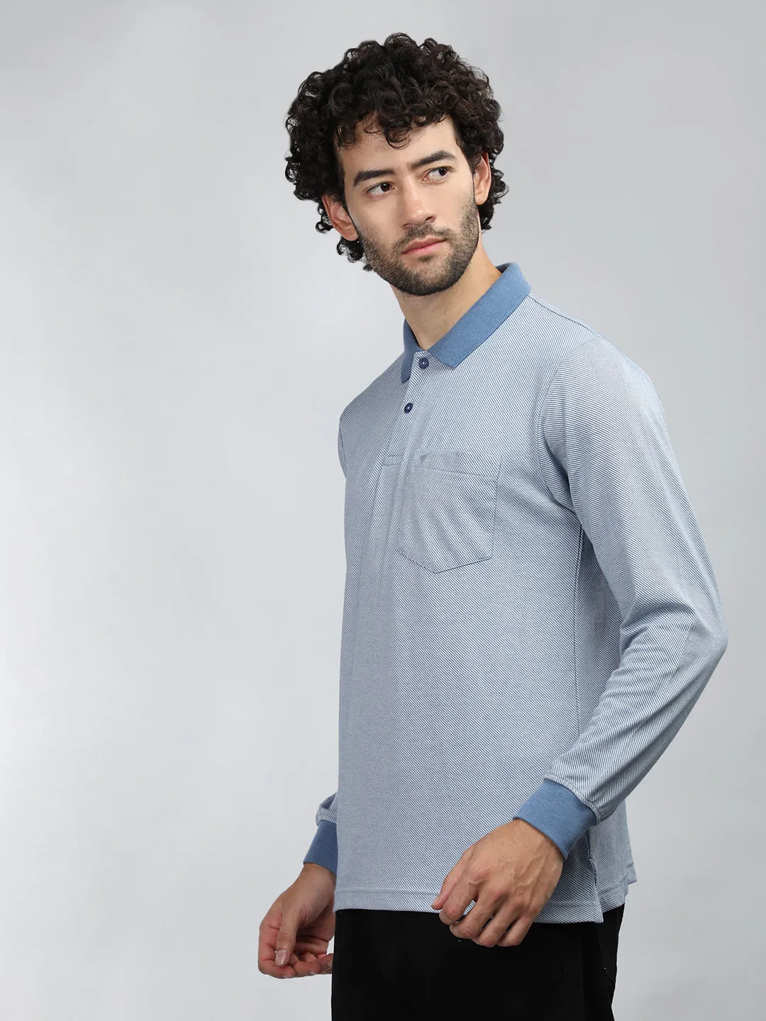 Neva Men Polo Neck Full Sleeves T-shirt Striped pattern