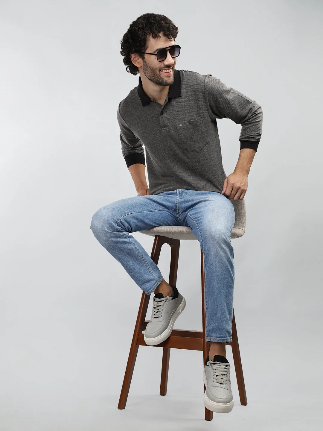Neva Men Polo Neck Full Sleeves T-shirt Striped pattern