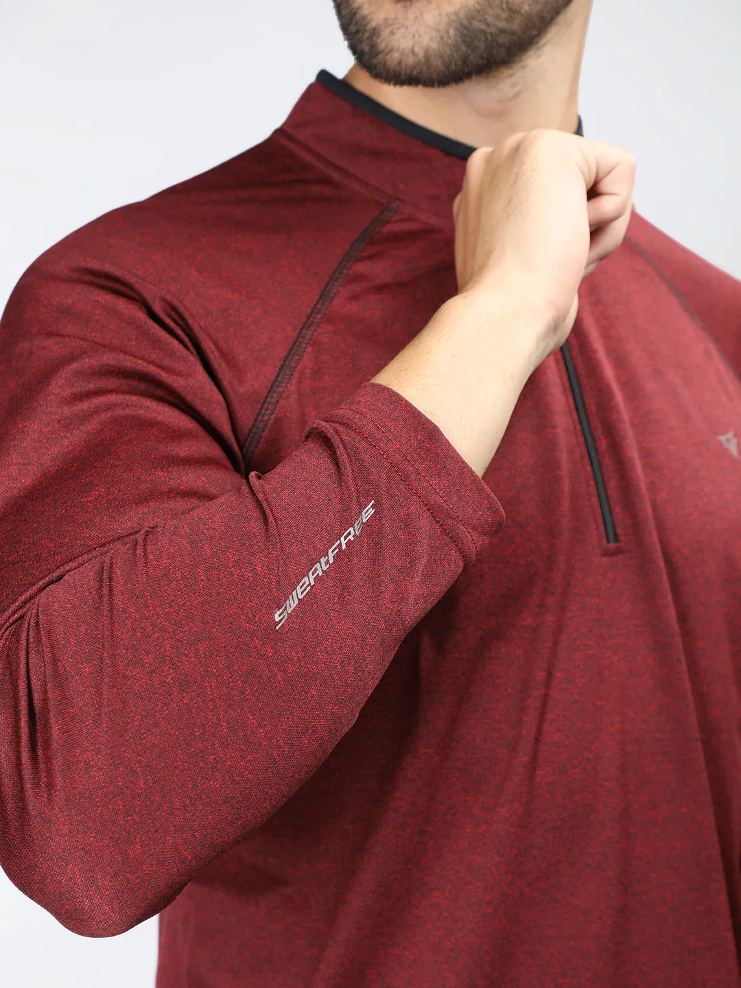 Neva Men T-Neck Full Sleeves T-shirt Textured pattern -Maroon Mix