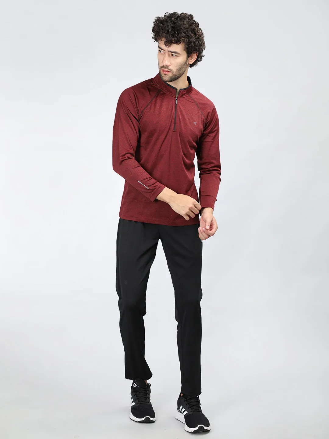Neva Men T-Neck Full Sleeves T-shirt Textured pattern -Maroon Mix