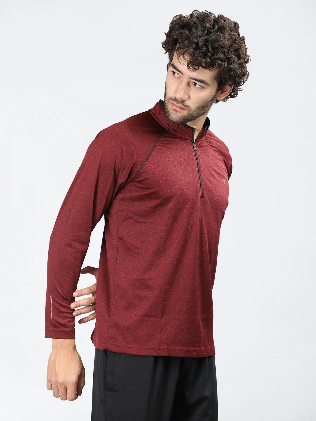 Neva Men T-Neck Full Sleeves T-shirt Textured pattern -Maroon Mix