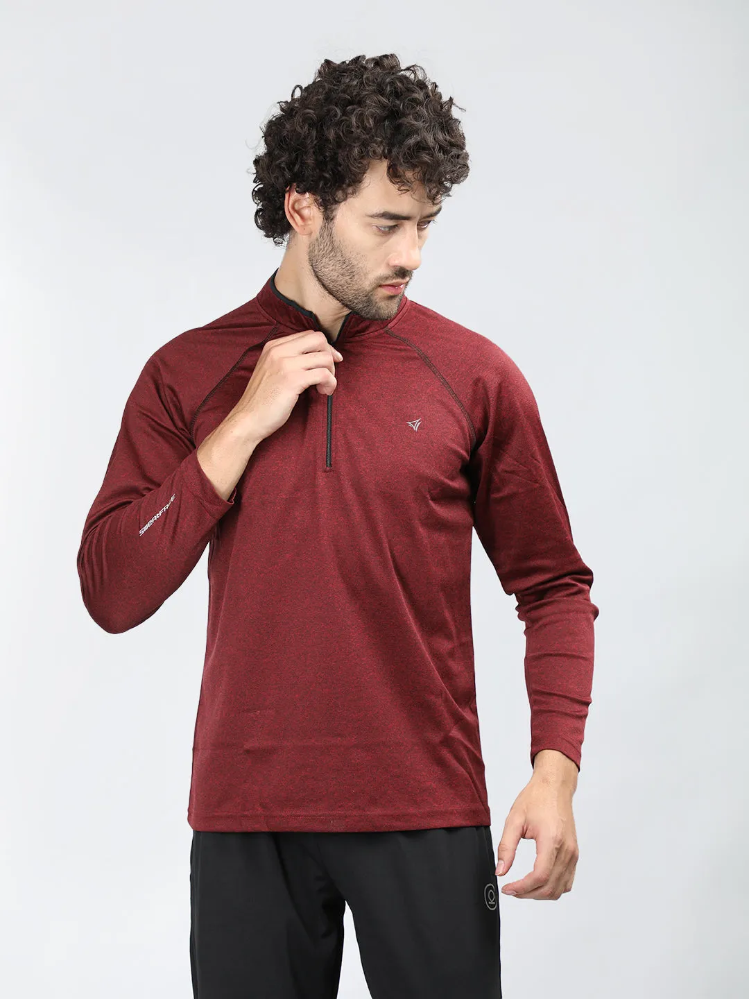 Neva Men T-Neck Full Sleeves T-shirt Textured pattern -Maroon Mix