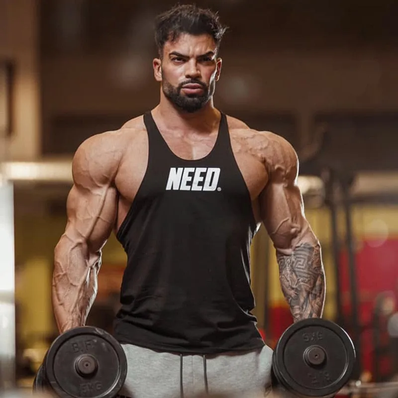 New Mens Bodybuilding Cotton Tank top Gyms Workout Fitness  I-shaped Vest Sleeveless Shirt Singlet Male Casual Sports Tank