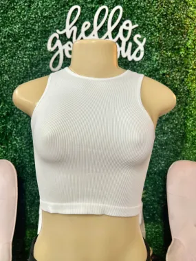 Nothing Holding White Back Ribbed Razorback Crop Top