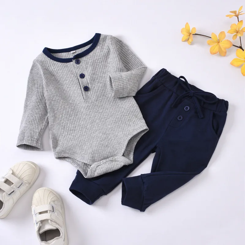 Ribbed Long-Sleeve Onesie and Sweatpants Set