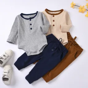 Ribbed Long-Sleeve Onesie and Sweatpants Set