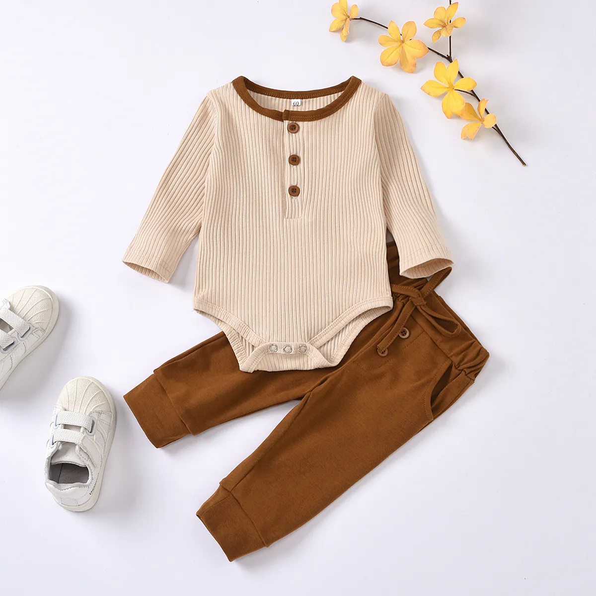 Ribbed Long-Sleeve Onesie and Sweatpants Set