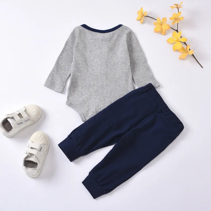 Ribbed Long-Sleeve Onesie and Sweatpants Set