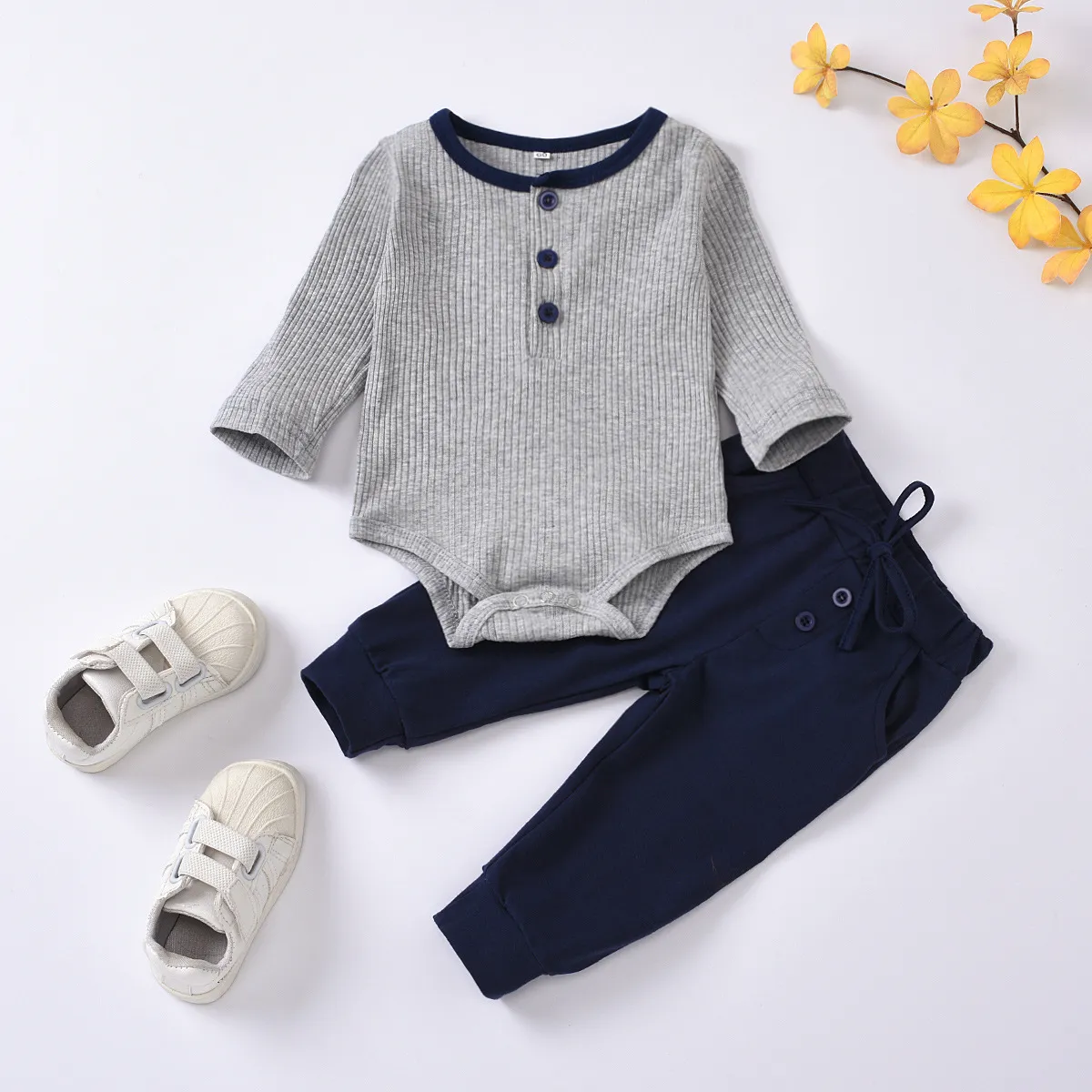 Ribbed Long-Sleeve Onesie and Sweatpants Set