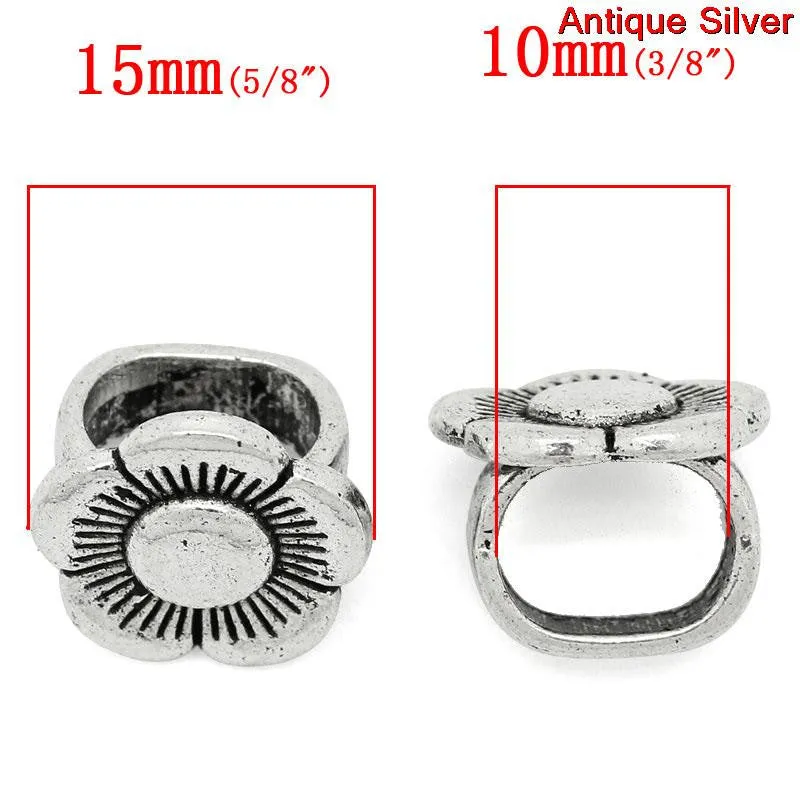Sexy Sparkles 4 Pcs Flower Shape Charm Beads Antique Silver Fit Watch Bands/wristbands