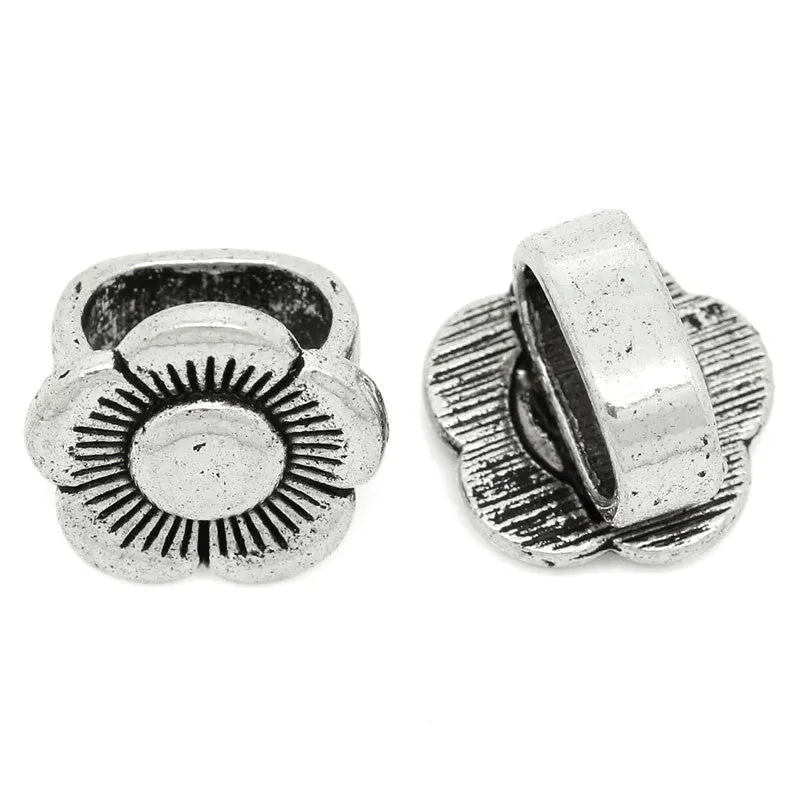 Sexy Sparkles 4 Pcs Flower Shape Charm Beads Antique Silver Fit Watch Bands/wristbands