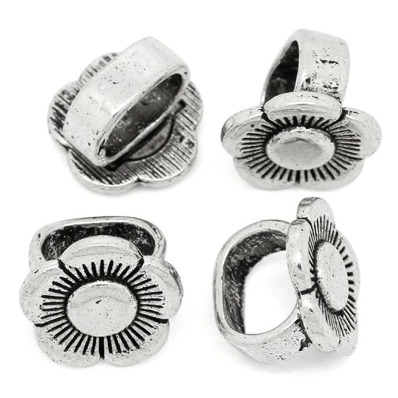 Sexy Sparkles 4 Pcs Flower Shape Charm Beads Antique Silver Fit Watch Bands/wristbands