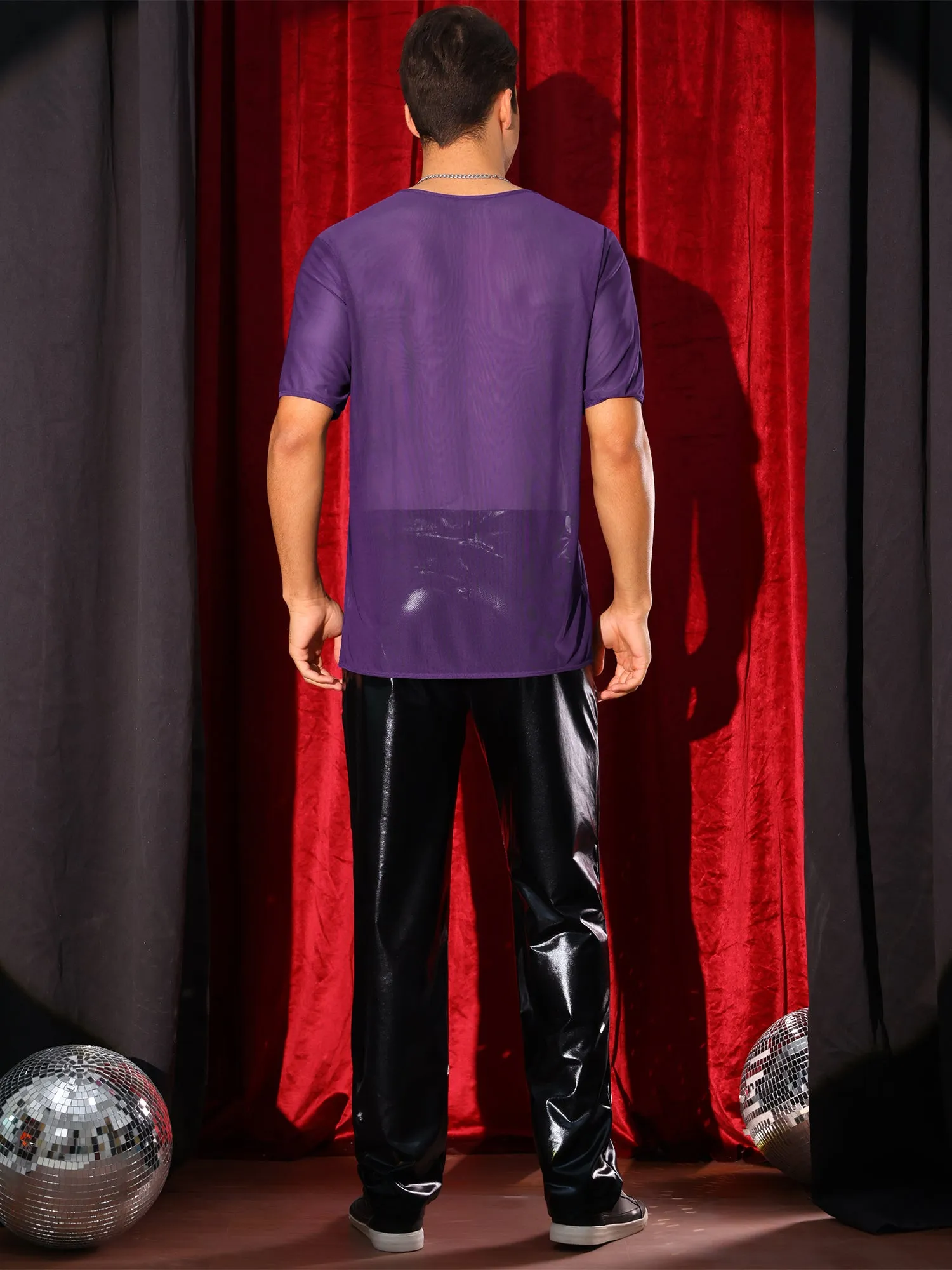 Sheer Mesh T-Shirt for Men's Short Sleeve Tee Top Crew Neck Party See Through t Shirts