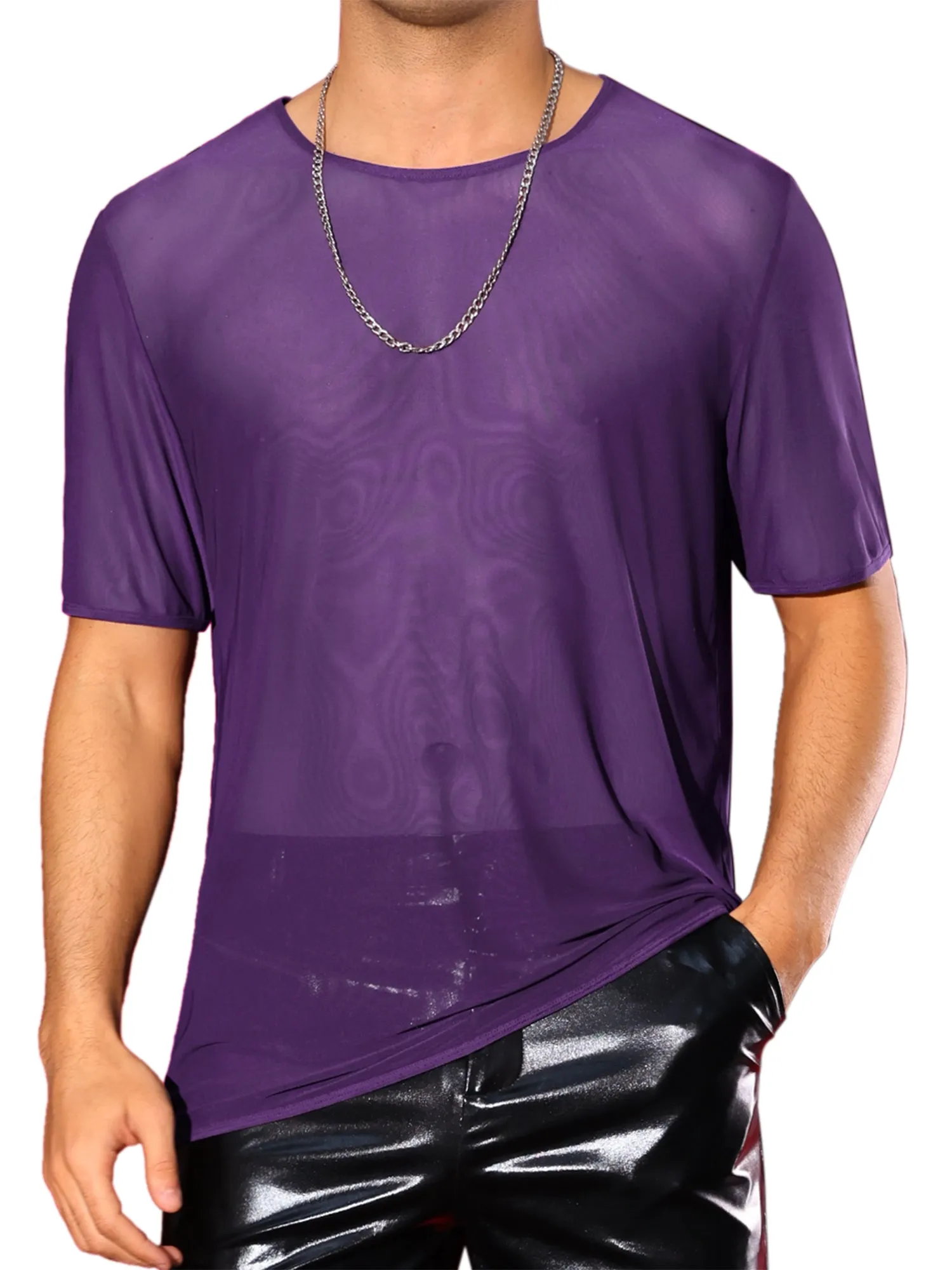 Sheer Mesh T-Shirt for Men's Short Sleeve Tee Top Crew Neck Party See Through t Shirts