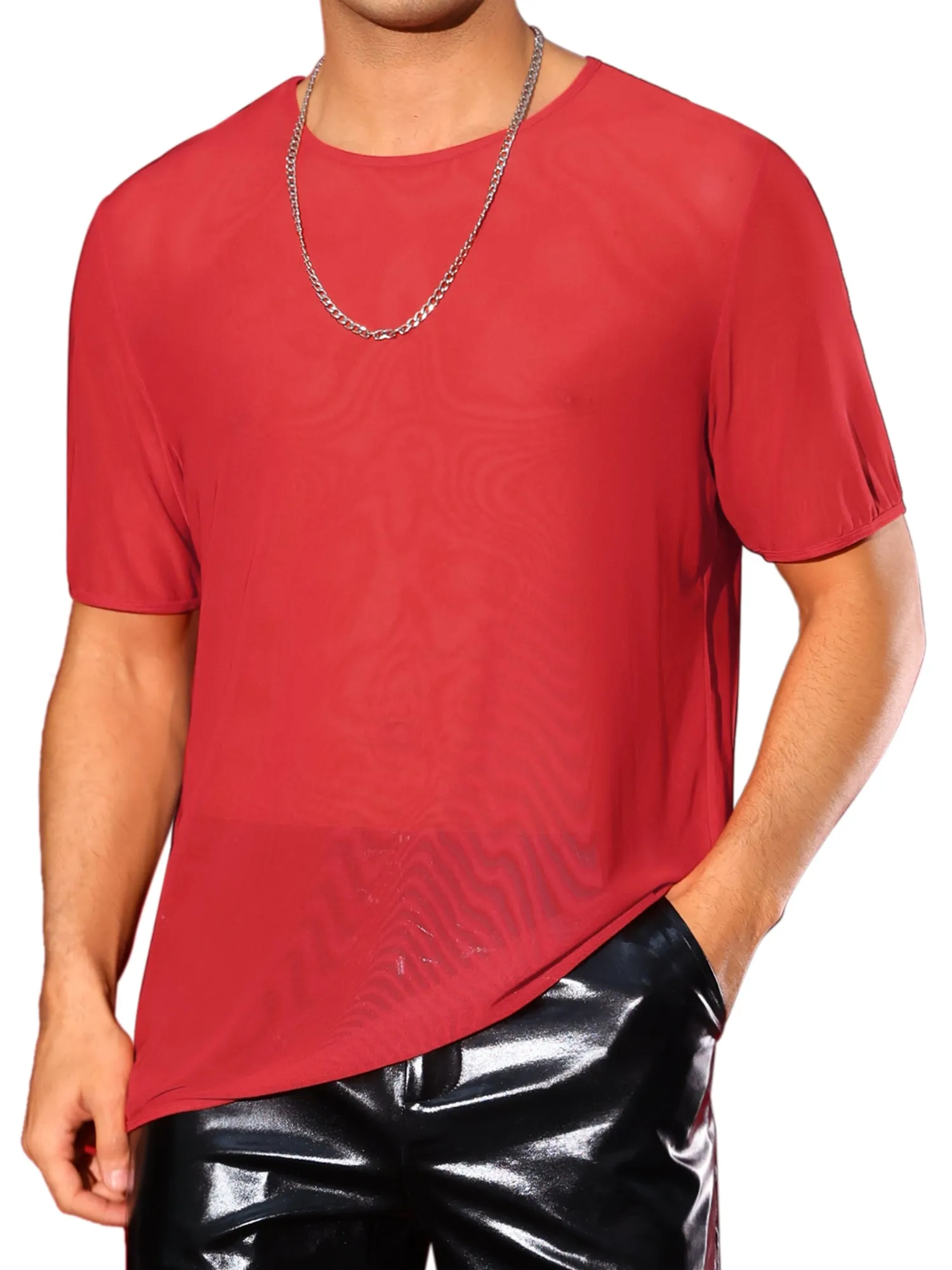 Sheer Mesh T-Shirt for Men's Short Sleeve Tee Top Crew Neck Party See Through t Shirts