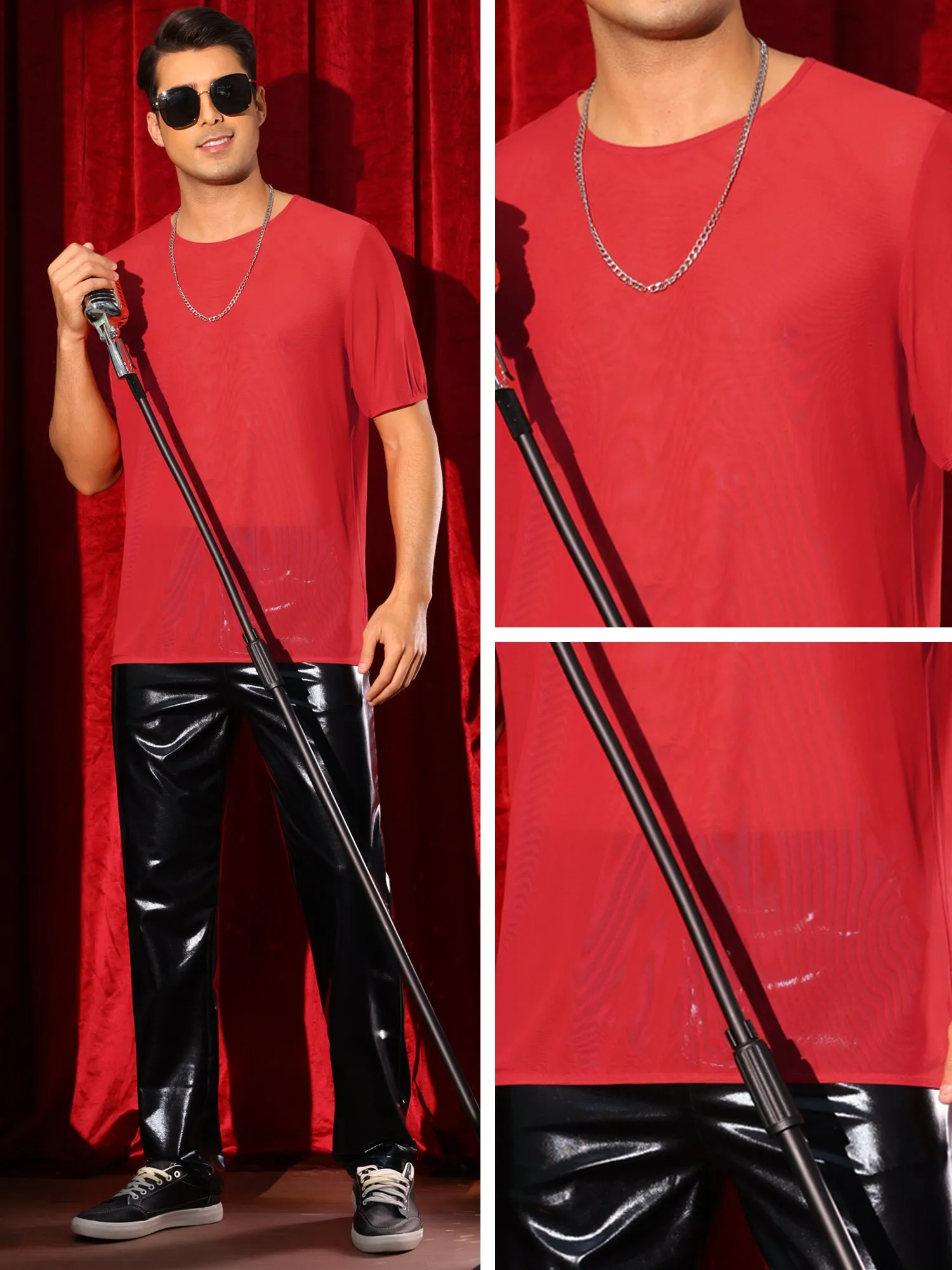 Sheer Mesh T-Shirt for Men's Short Sleeve Tee Top Crew Neck Party See Through t Shirts