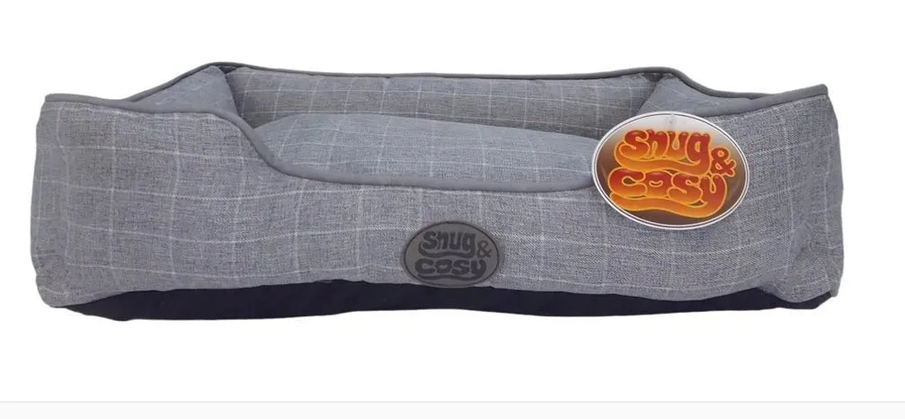 Snug & Cosy Grey Square Check Dog Bed