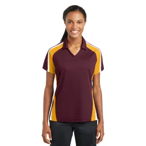 Sport-Tek Women's Maroon/Gold/White Tricolor Micropique Sport-Wick Polo