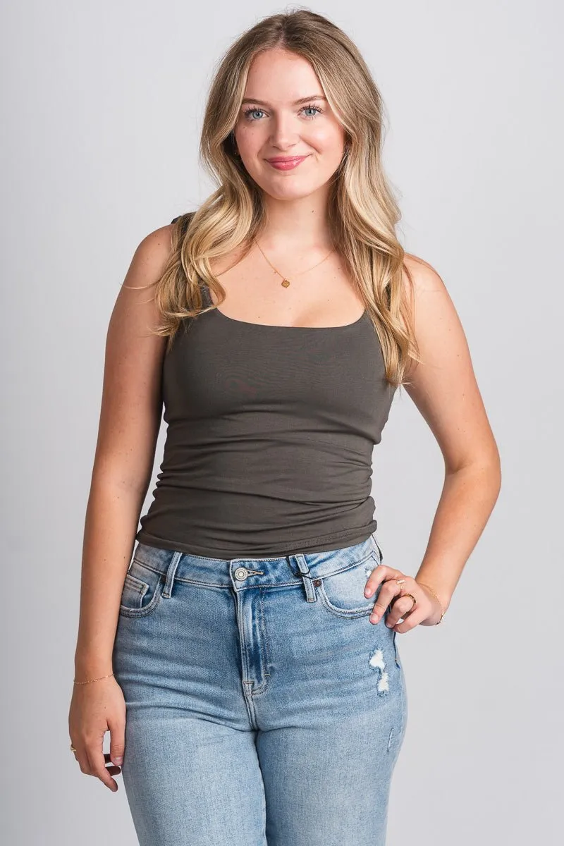 Square neck tank top gun metal