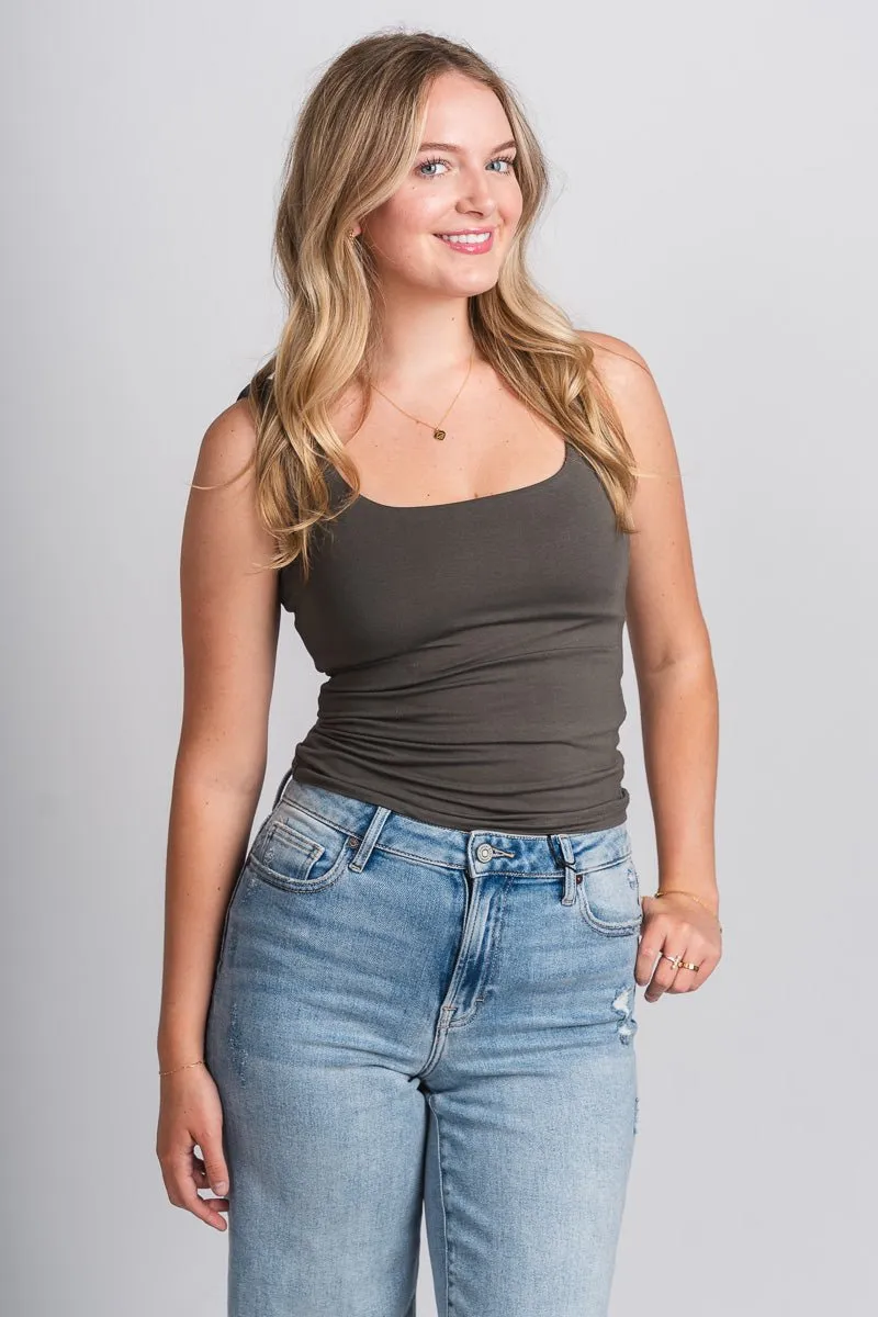 Square neck tank top gun metal