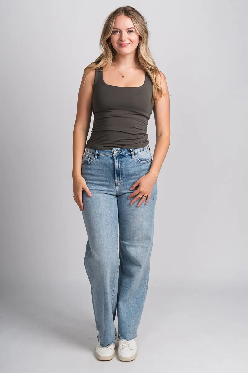 Square neck tank top gun metal