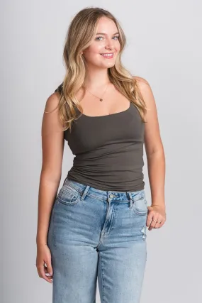 Square neck tank top gun metal