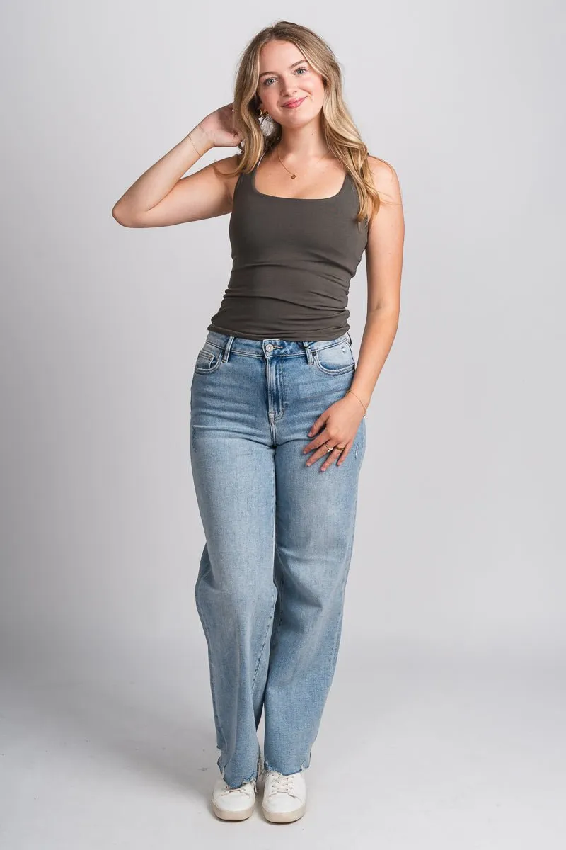 Square neck tank top gun metal