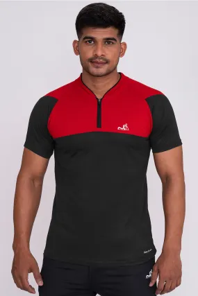 Stand Neck Semi Collar T-Shirts Charcoal Red (D)