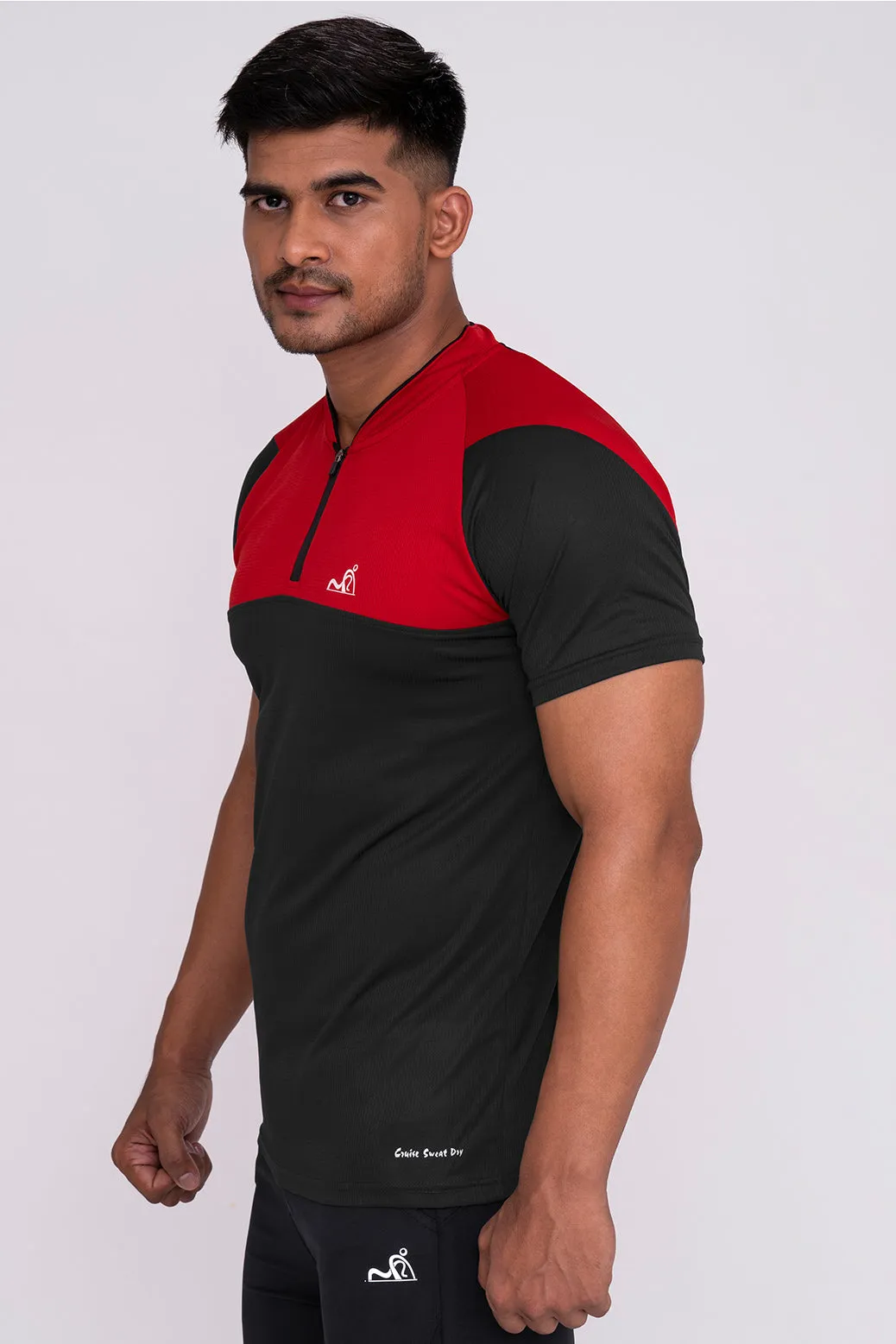 Stand Neck Semi Collar T-Shirts Charcoal Red (D)