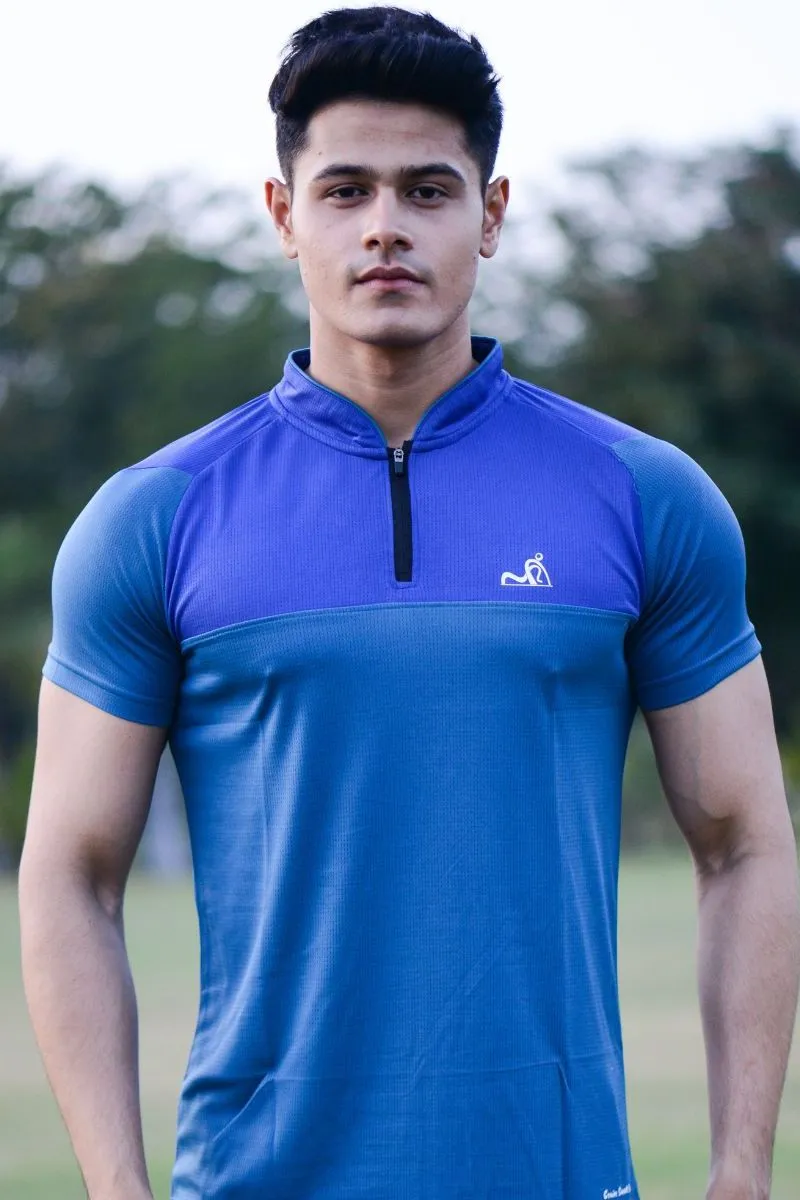 Stand Neck Semi Collar T-Shirts Firozi Royal Blue