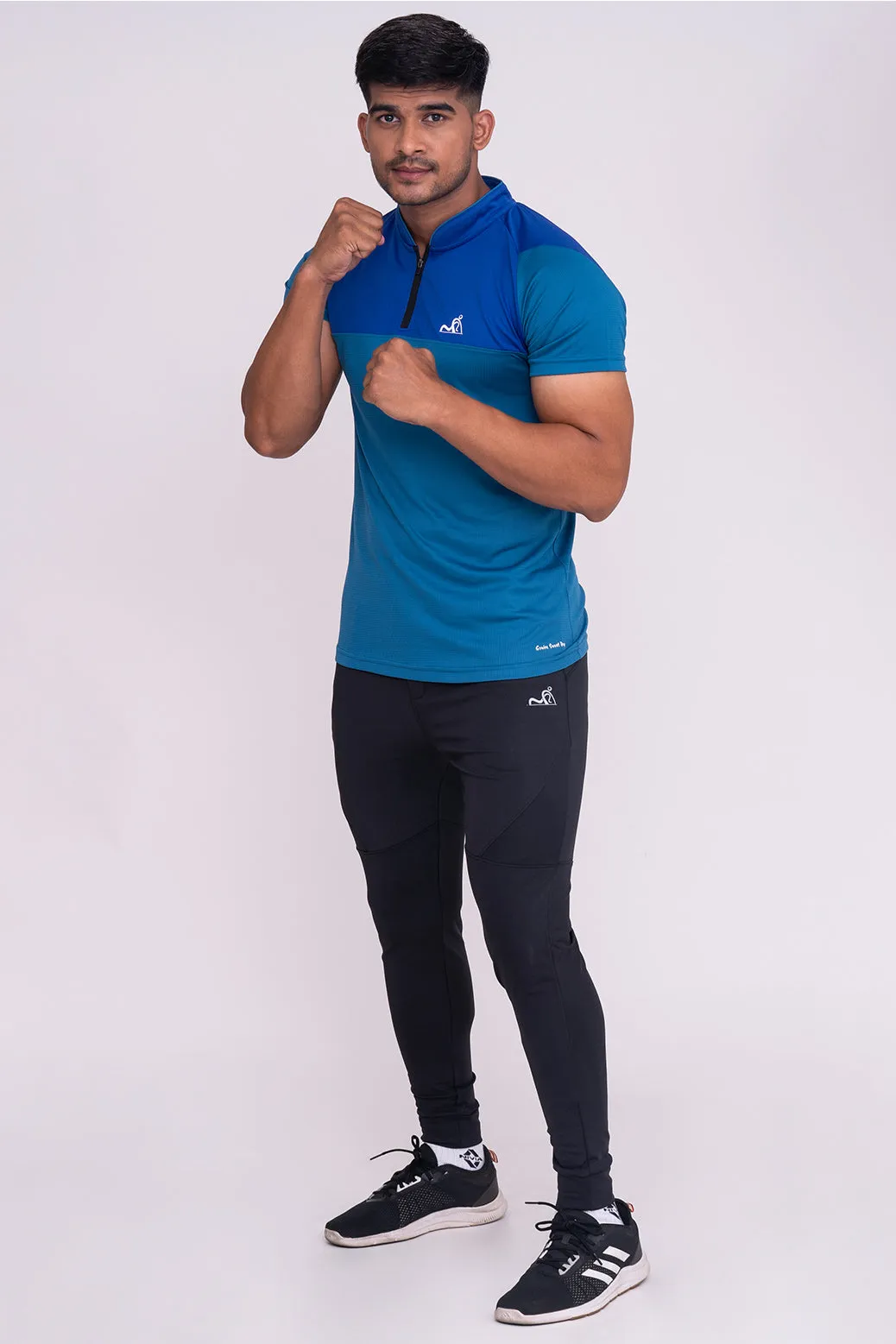Stand Neck Semi Collar T-Shirts Firozi Royal Blue
