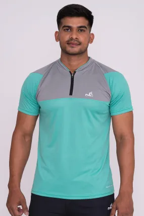 Stand Neck Semi Collar T-Shirts Mint Green Light Grey