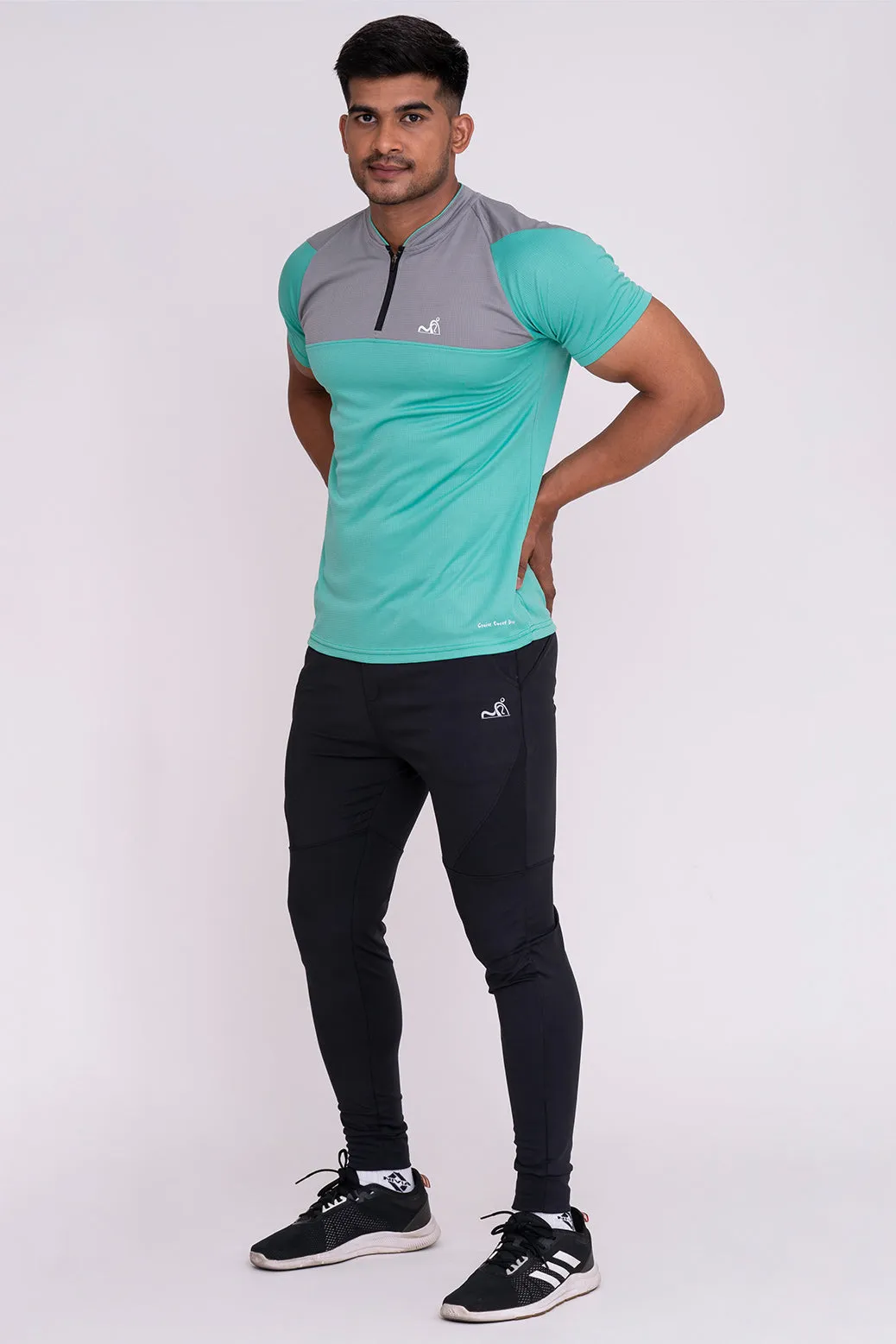 Stand Neck Semi Collar T-Shirts Mint Green Light Grey