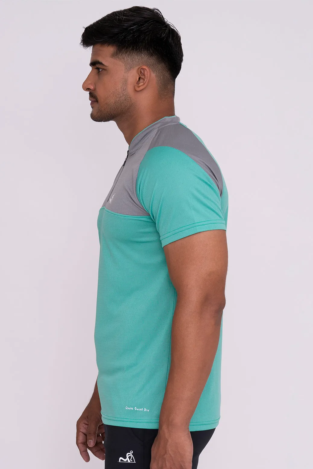 Stand Neck Semi Collar T-Shirts Mint Green Light Grey