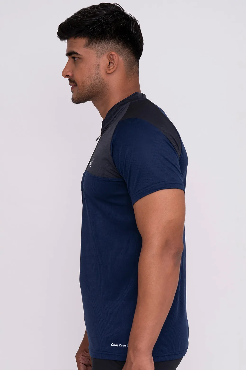 Stand Neck Semi Collar T-Shirts Navy Charcoal