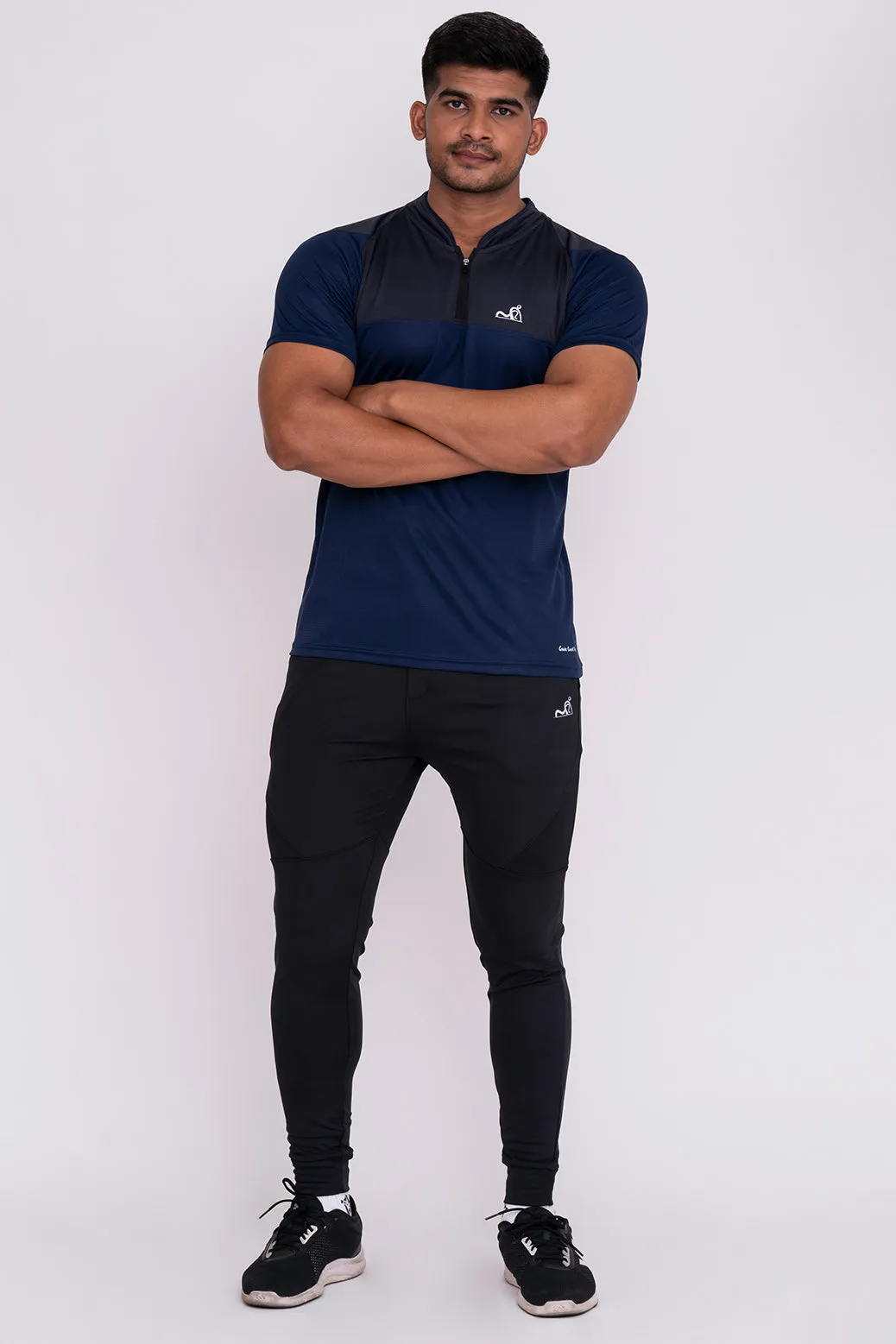 Stand Neck Semi Collar T-Shirts Navy Charcoal